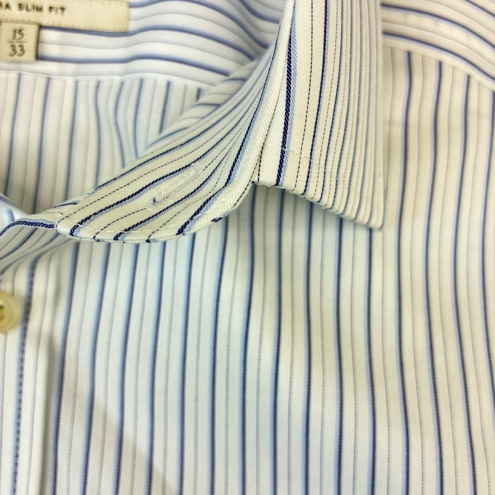 Hawes‎ & Curtis Dress Shirt Mens 15/33 Blue White Stripe Extra Slim Fit Non-Iron - Picture 6 of 9